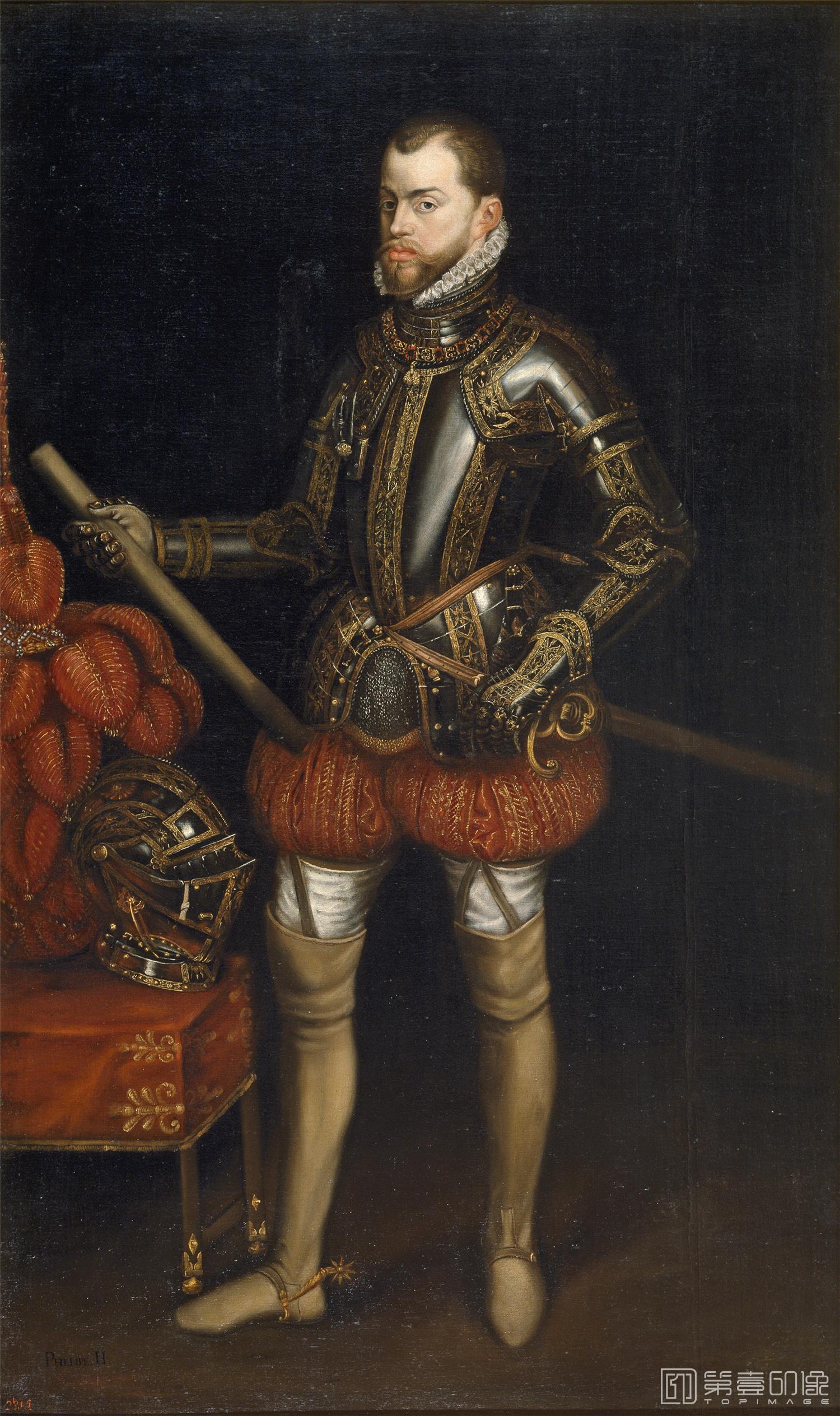 油画-西班牙普拉多美术馆油画藏画-Anónimo-Felipe II, con la armadura de San Quintín-207cm x 123cm-0147